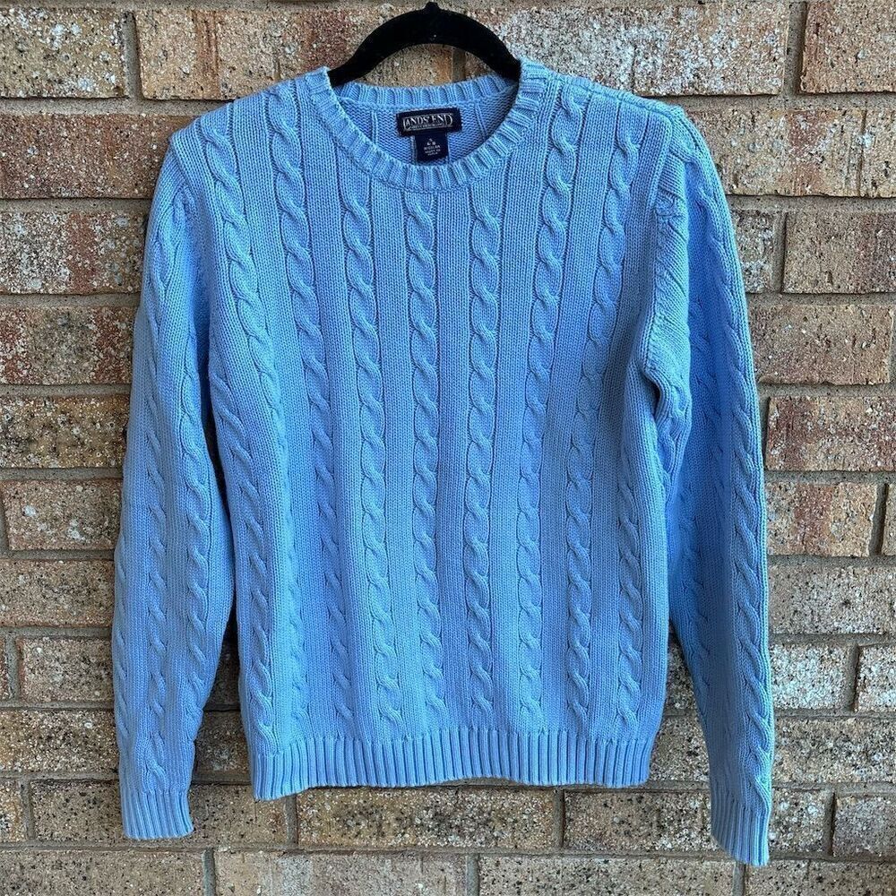 Lands' End Women's Cable Knit Pullover Sweater Small Blue Casual